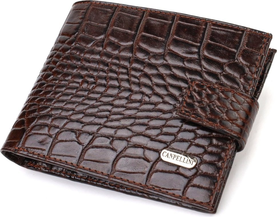 Функціональний чоловічий гаманець коричневого кольору з натуральної шкіри з тисненням під крокодила CANPELLINI (2421885)