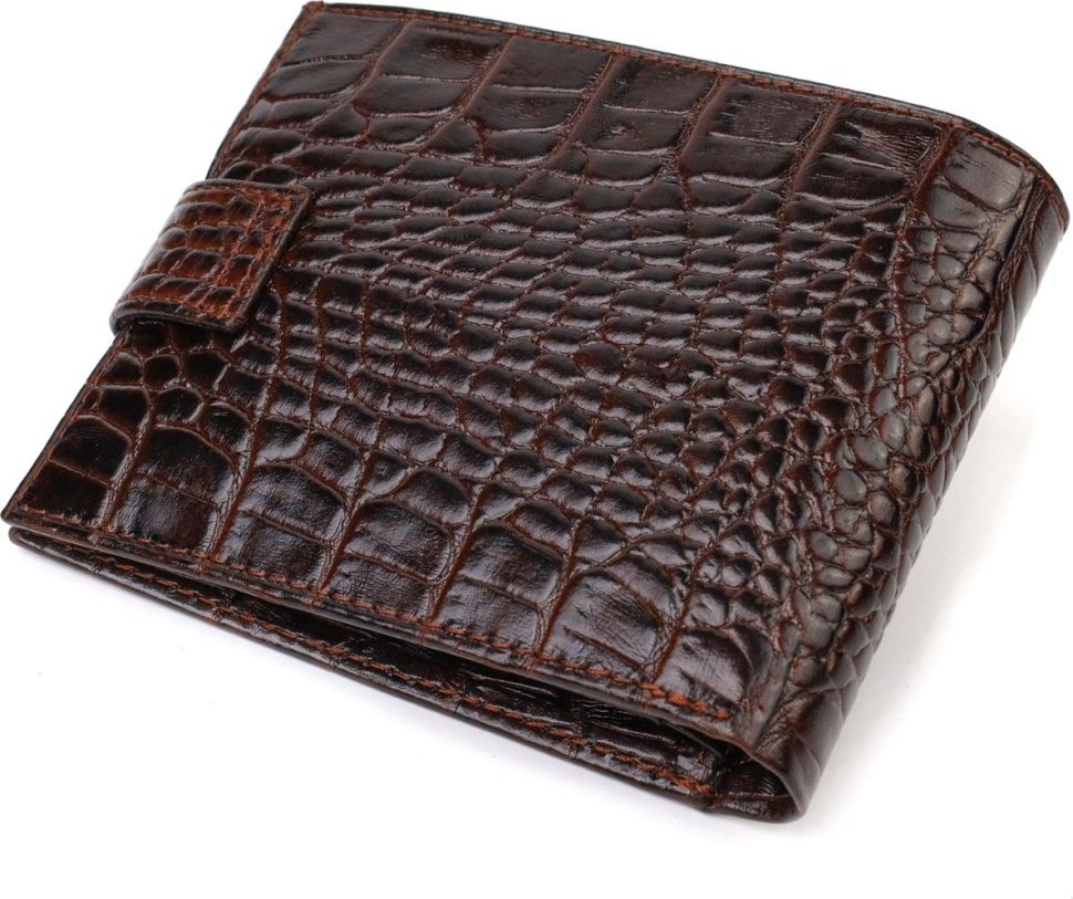 Функціональний чоловічий гаманець коричневого кольору з натуральної шкіри з тисненням під крокодила CANPELLINI (2421885)