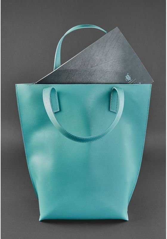 Бірюзова сумка шоппер з високоякісної шкіри BlankNote D.D. (12670)