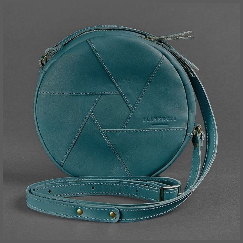 Круглая кожаная сумка темно-зеленого цвета BlankNote Бон-Бон (12730)