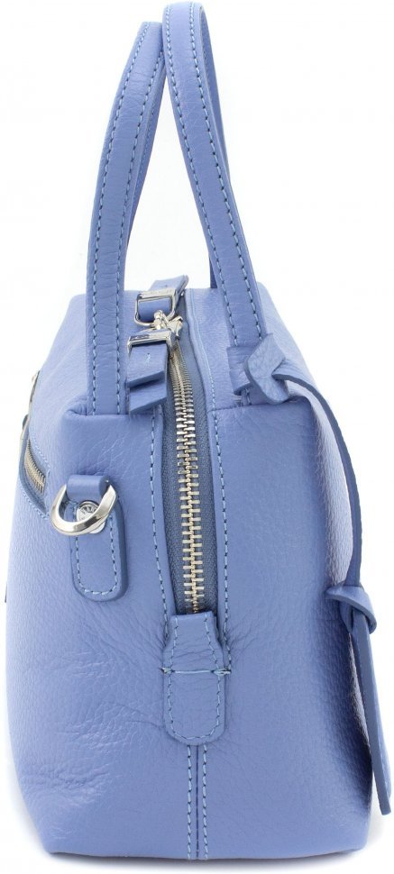 Блакитна жіноча сумка маленького розміру з фактурної шкіри на блискавці KARYA (15899)