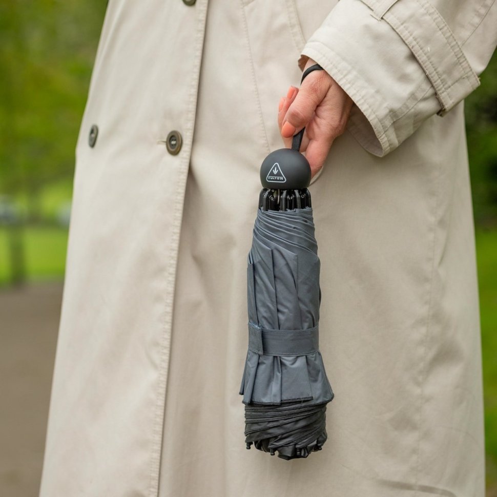 Женский складной зонт Fulton L930 Mini Invertor-1 Black & Charcoal (Однотонный черно-угольный, механика, защита от UV) 94149 modnotak фото №3