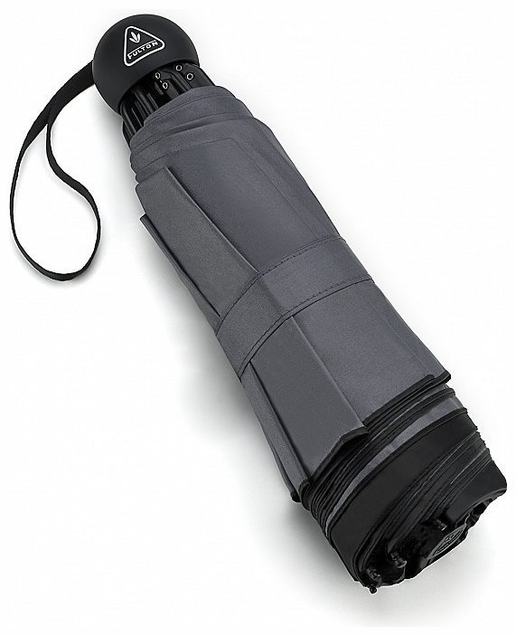 Женский складной зонт Fulton L930 Mini Invertor-1 Black & Charcoal (Однотонный черно-угольный, механика, защита от UV) 94149 modnotak фото №6