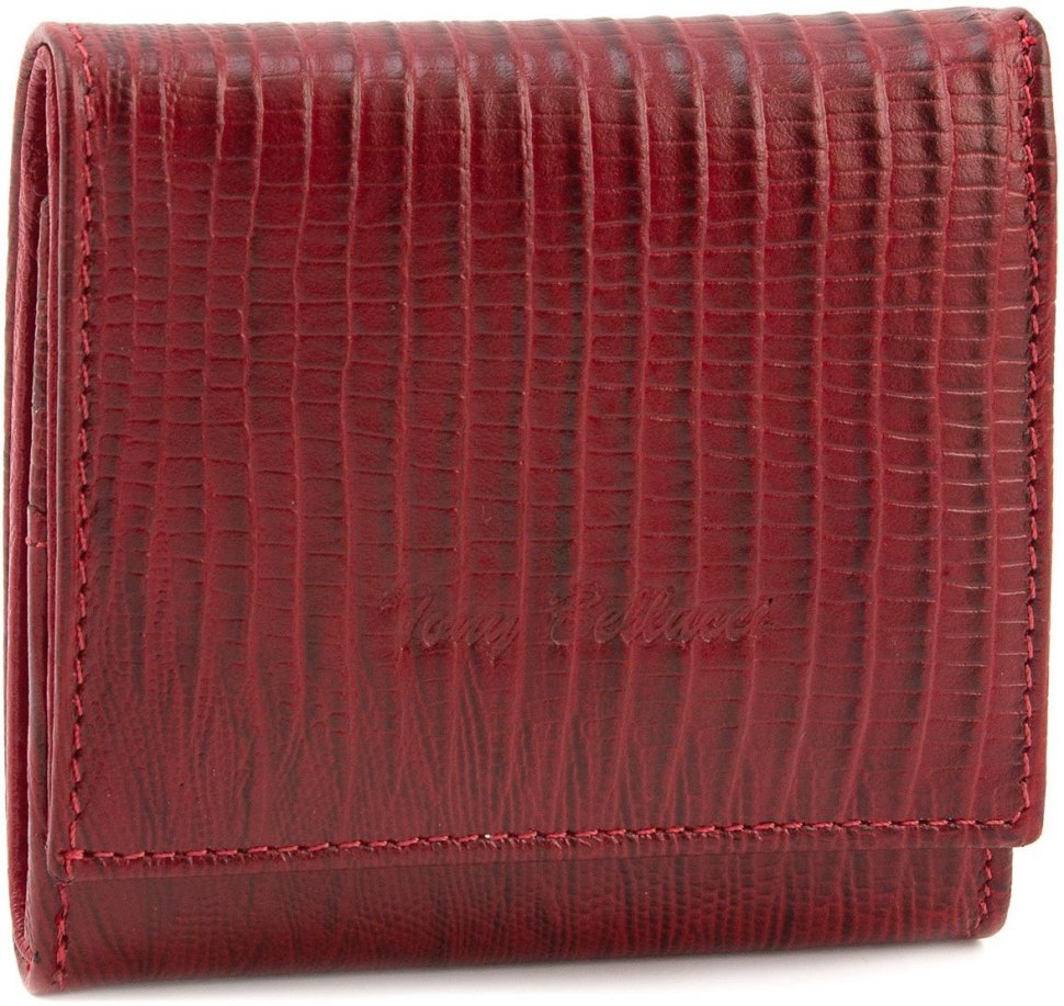 Гарний гаманець червоного кольору з натуральної шкіри під рептилію Tony Bellucci (10785)