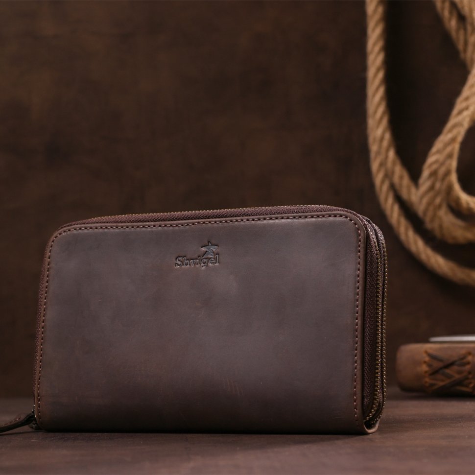 Вінтажний чоловічий коричневий гаманець-клатч зі шкіри крейзі хорс SHVIGEL (11083)