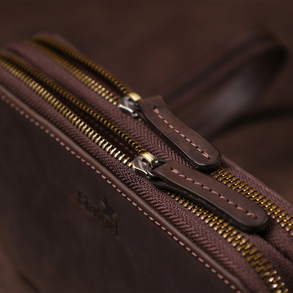 Вінтажний чоловічий коричневий гаманець-клатч зі шкіри крейзі хорс SHVIGEL (11083)