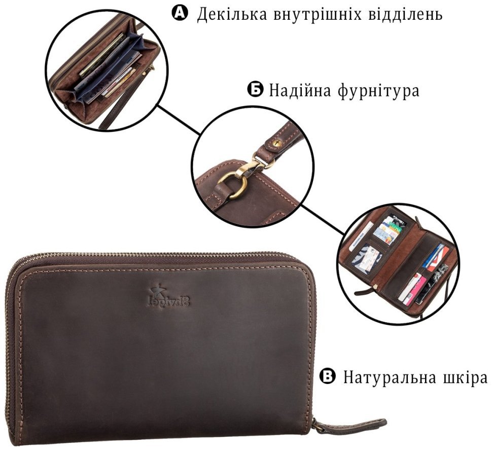 Вінтажний чоловічий коричневий гаманець-клатч зі шкіри крейзі хорс SHVIGEL (11083) modnotak фото №12