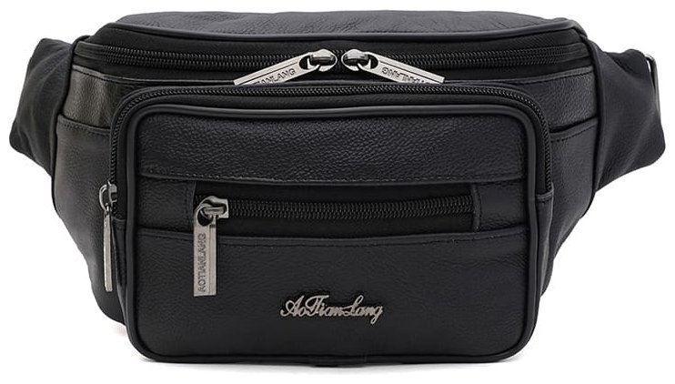 Мужская сумка на пояс из натуральной кожи черного цвета Borsa Leather 104549 modnotak фото №1