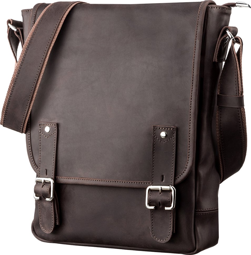 Мужская кожаная сумка на плечо коричневого цвета в сдержанном стиле SHVIGEL (11129)