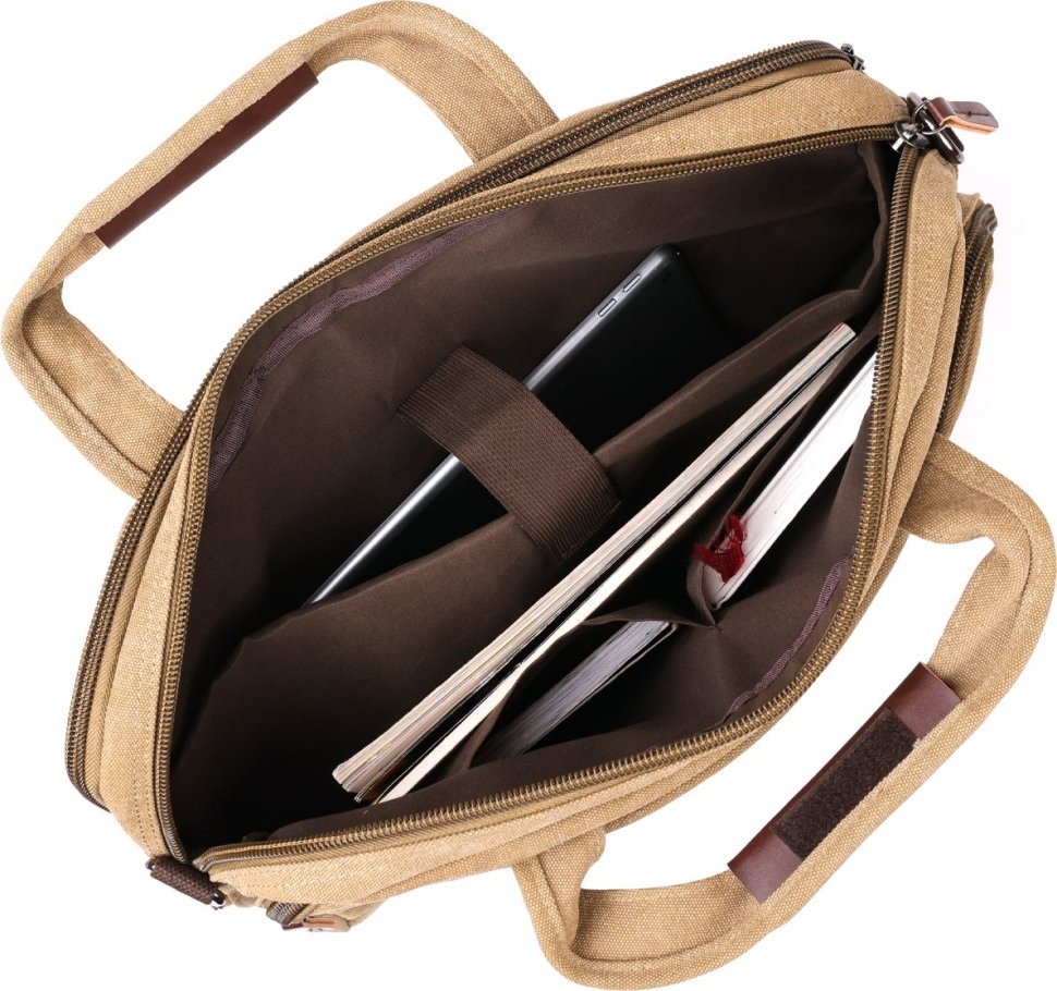 Практична текстильна сумка для ноутбука в кольорі хакі Vintage (20186)