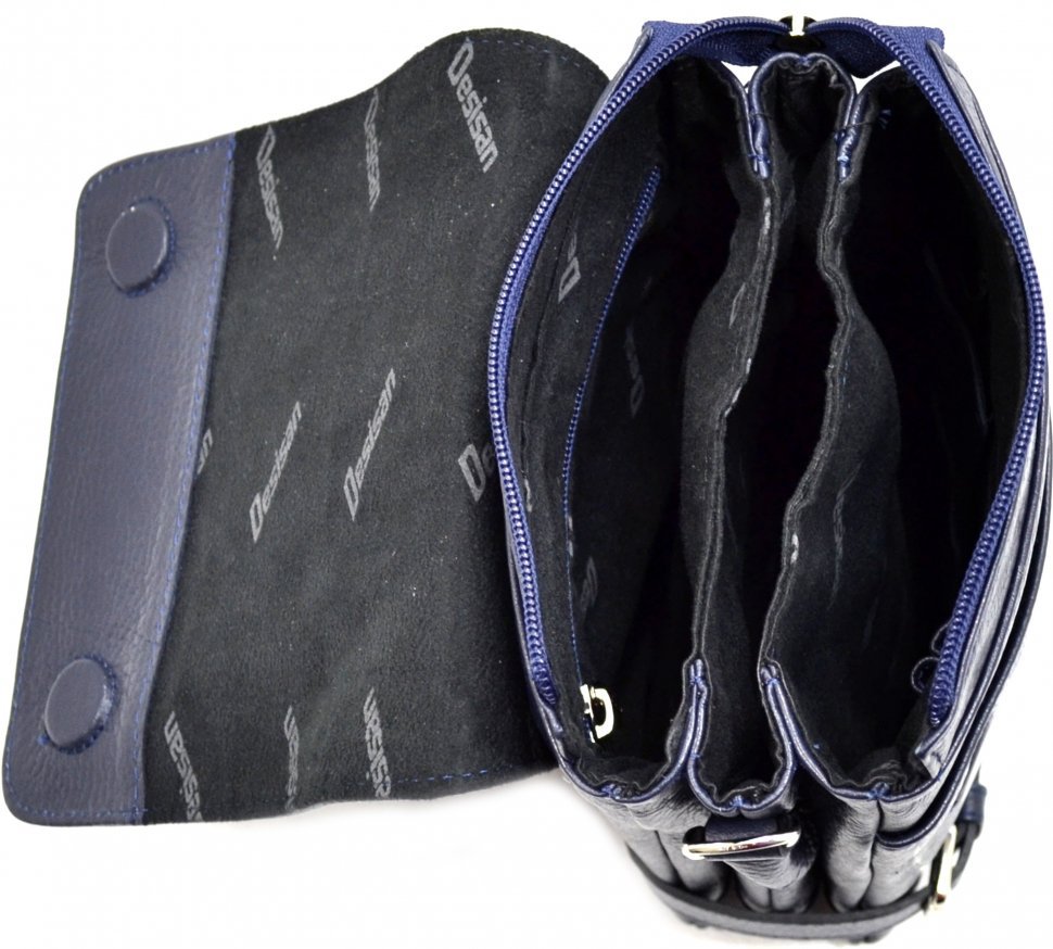 Синяя вместительная мужская сумка-барсетка из зернистой кожи DESISAN (19186)