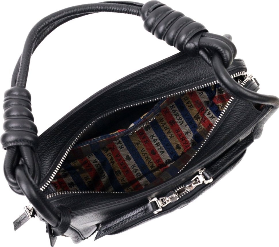 Невелика прямокутна шкіряна сумка жіноча чорного кольору KARYA (2420935)