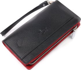 Жіночий місткий гаманець-клатч із натуральної шкіри чорно-червоного кольору KARYA (2421135)