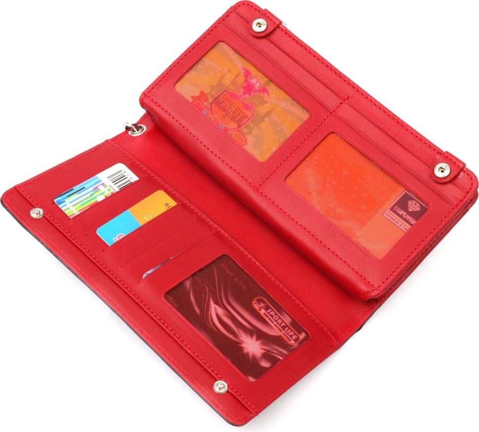 Женский вместительный кошелек-клатч из натуральной кожи черно-красного цвета KARYA (2421135)