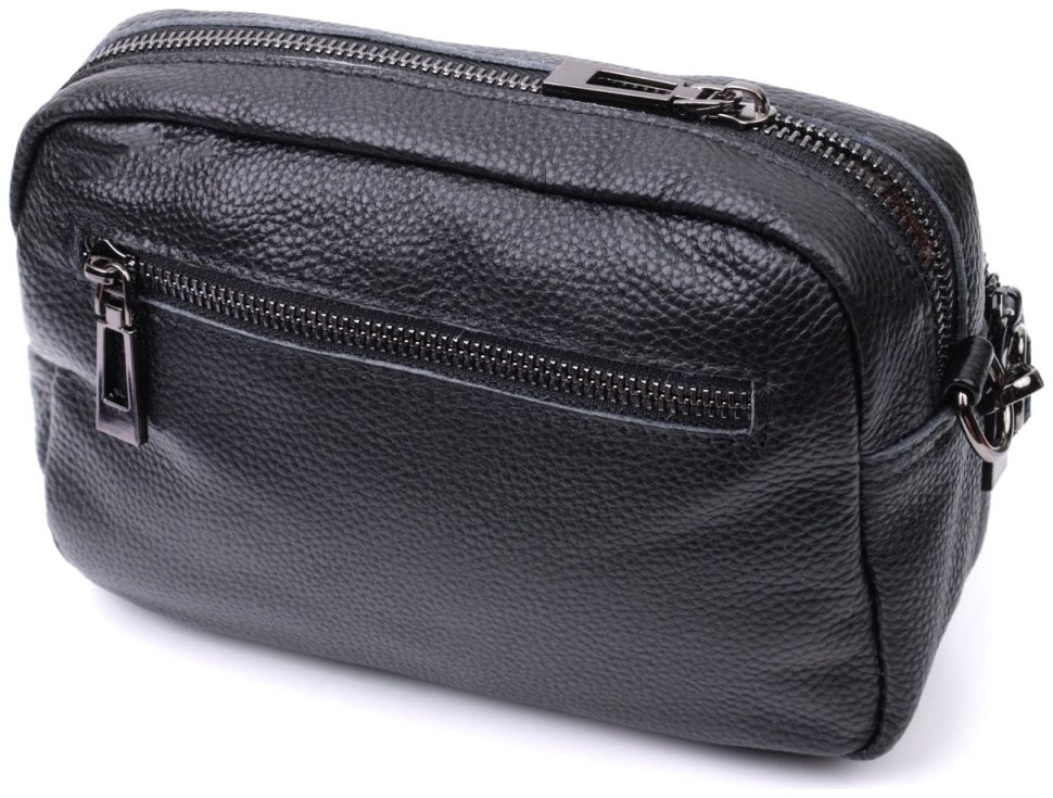 Компактная женская сумка кросс-боди из натуральной кожи с ромбовидным тиснением Vintage 94849 черного цвета modnotak фото №2