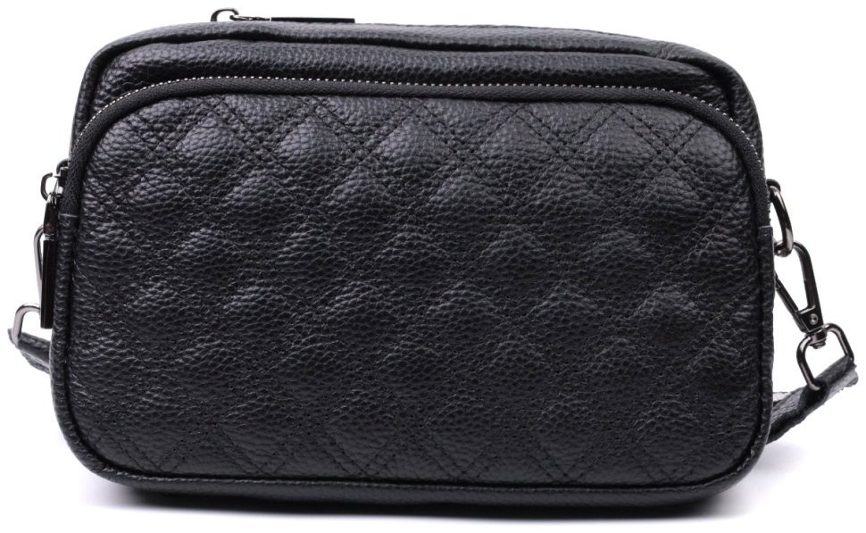 Компактная женская сумка кросс-боди из натуральной кожи с ромбовидным тиснением Vintage 94849 черного цвета modnotak фото №5