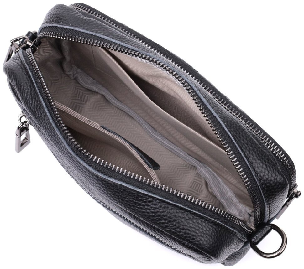 Компактная женская сумка кросс-боди из натуральной кожи с ромбовидным тиснением Vintage 94849 черного цвета modnotak фото №8