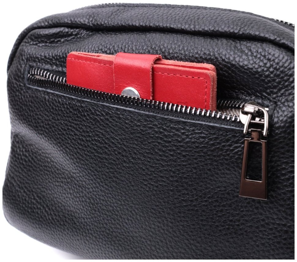 Компактная женская сумка кросс-боди из натуральной кожи с ромбовидным тиснением Vintage 94849 черного цвета modnotak фото №9