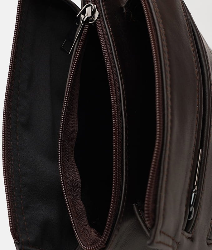 Коричнева чоловіча сумка-барсетка з гладкої шкіри з ручкою та плечовим ременем Ricco Grande (21388)