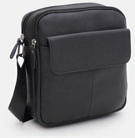 Чоловіча сумка з натуральної фактурної шкіри через плече Keizer чорного кольору 96049