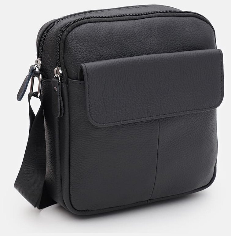 Мужская сумка из натуральной фактурной кожи через плечо Keizer черного цвета 96049 modnotak фото №2