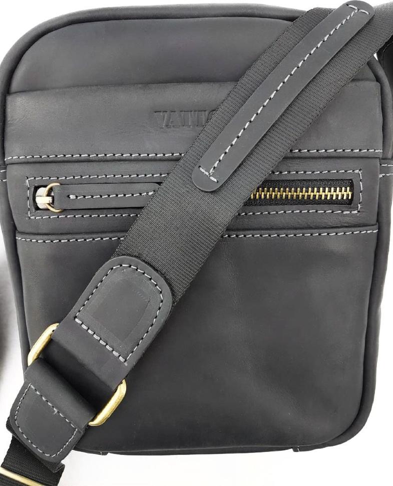Черная мужская сумка через плечо из кожи Крейзи с ручкой VATTO (11791)