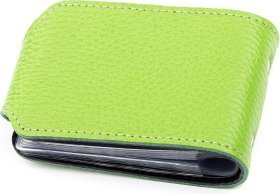 Маленька салатова візитниця горизонтального типу з натуральної шкіри Shvigel (2413916)