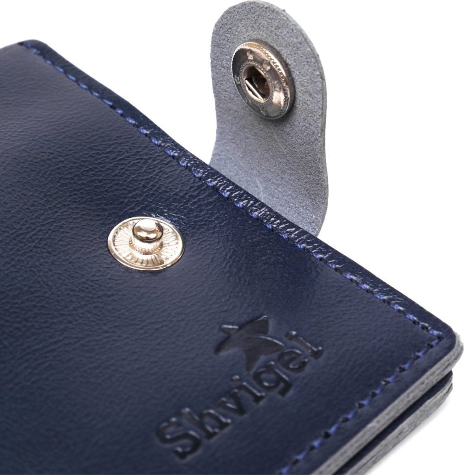 Синее компактное мужское портмоне из гладкой кожи с хлястиком на кнопке Shvigel (2416444)