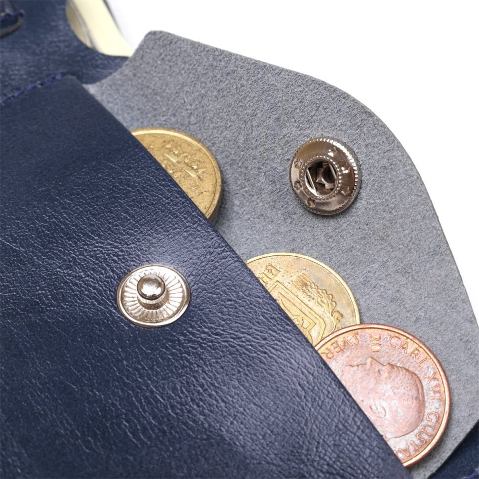Синє компактне чоловіче портмоне з гладкої шкіри з хлястиком на кнопці Shvigel (2416444)