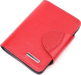 Червоно-чорний жіночий гаманець із натуральної шкіри з хлястиком на кнопці KARYA (2421351)