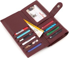 Шкіряний жіночий бордовий гаманець з блоком під карти ST Leather 1767449