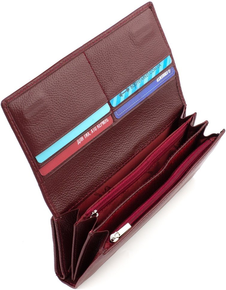 Шкіряний жіночий бордовий гаманець з блоком під карти ST Leather 1767449