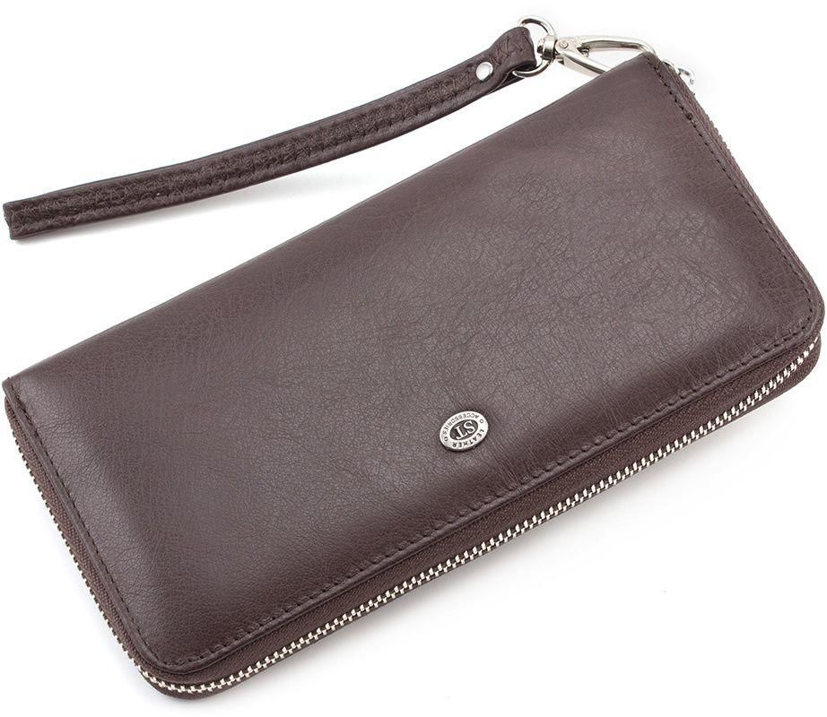 Шкіряний жіночий гаманець коричневого кольору на блискавці ST Leather (16415)