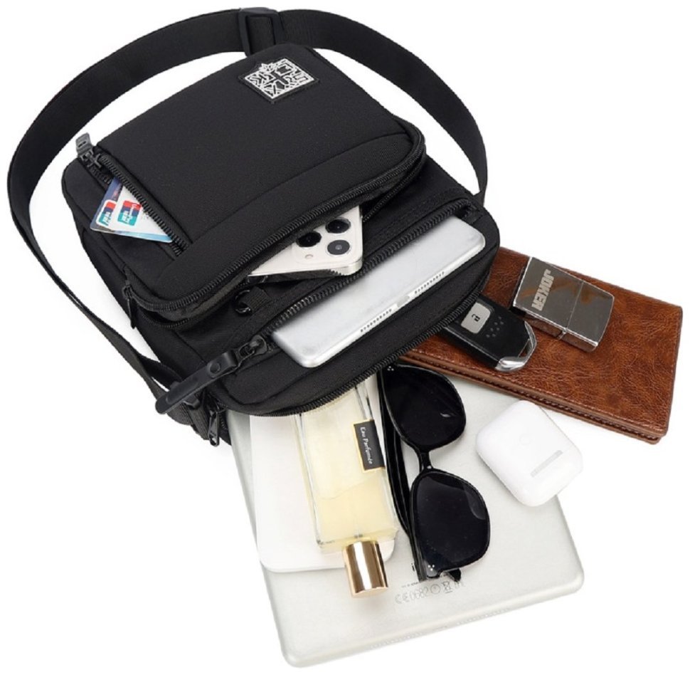 Мужская сумка-барсетка из черного текстиля с ручкой Confident 77449 modnotak фото №4