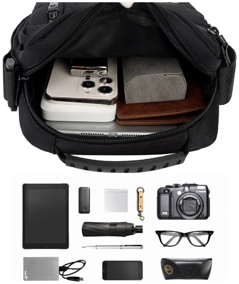 Мужская сумка-барсетка из черного текстиля с ручкой Confident 77449 modnotak фото №5