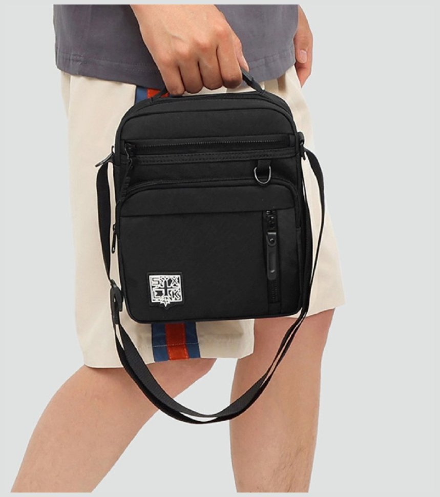 Мужская сумка-барсетка из черного текстиля с ручкой Confident 77449 modnotak фото №8