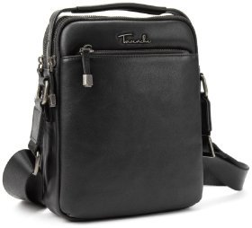 Небольшая мужская сумка-барсетка из натуральной кожи черного цвета с ручкой Tavinchi 77549