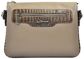 Женская сумка из фактурной кожи со вставками под рептилию Desisan 107649 бежевого цвета
