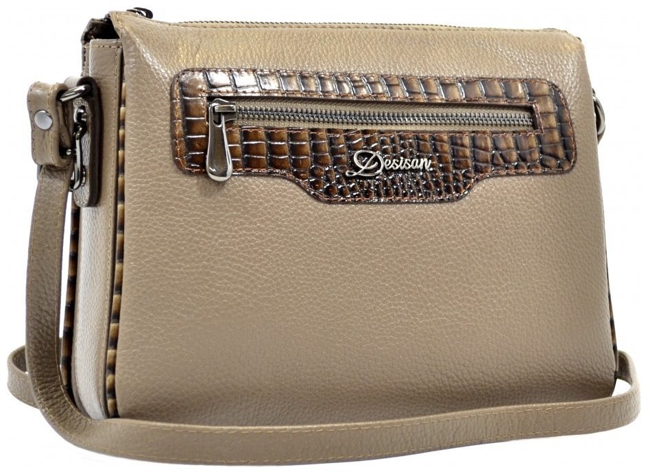 Женская сумка из фактурной кожи со вставками под рептилию Desisan 107649 бежевого цвета modnotak фото №6