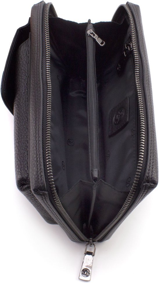 Чоловіча шкіряна барсетка чорного кольору із фактурної шкіри високої якості HT Leather 67749