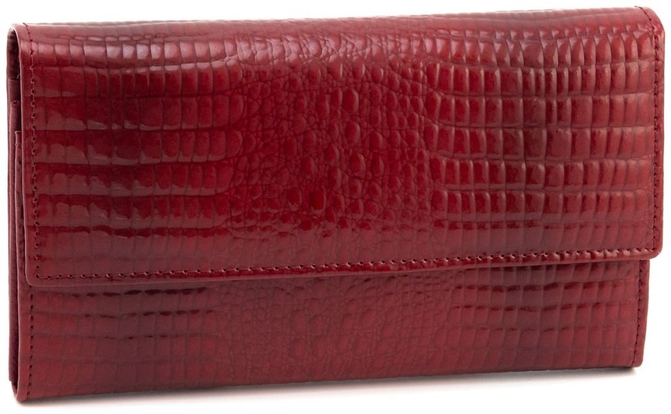 Жіночий шкіряний лакований гаманець Leather Collection 97749 червоного кольору modnotak фото №5