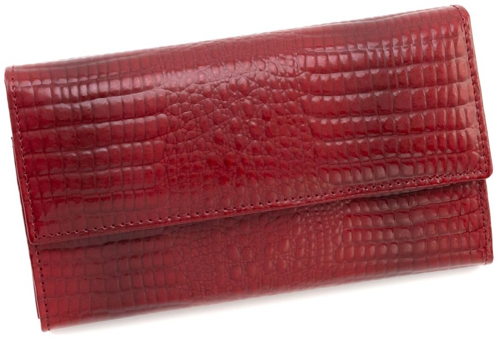 Жіночий шкіряний лакований гаманець Leather Collection 97749 червоного кольору modnotak фото №1