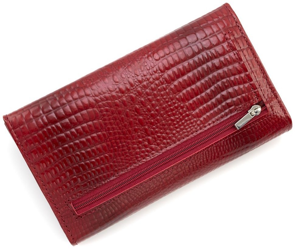 Жіночий шкіряний лакований гаманець Leather Collection 97749 червоного кольору modnotak фото №3