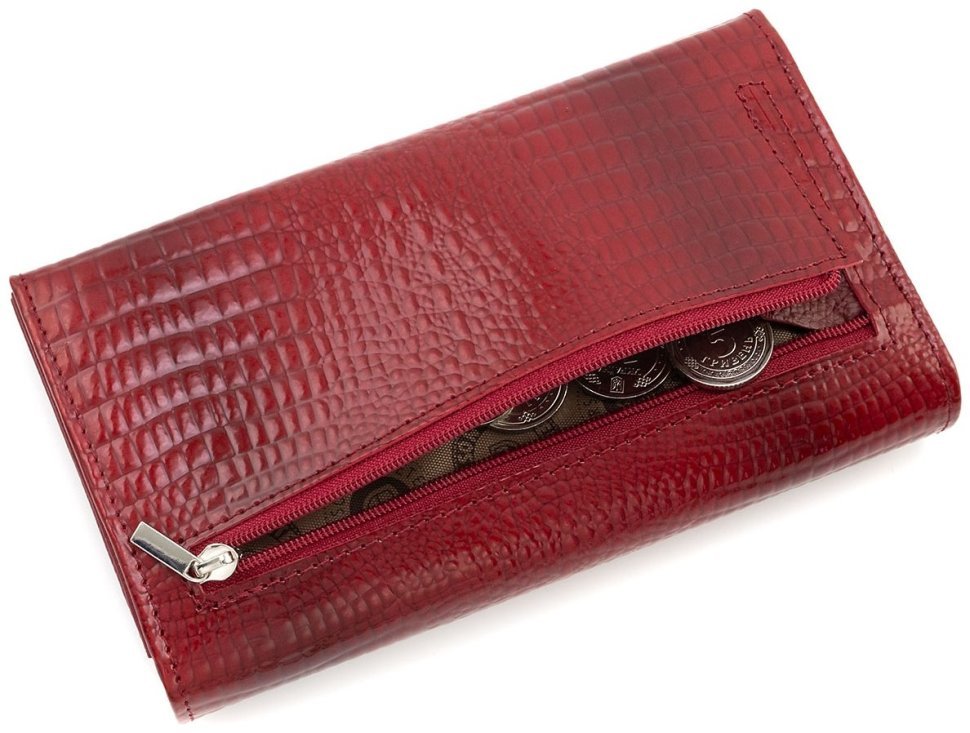 Жіночий шкіряний лакований гаманець Leather Collection 97749 червоного кольору modnotak фото №4