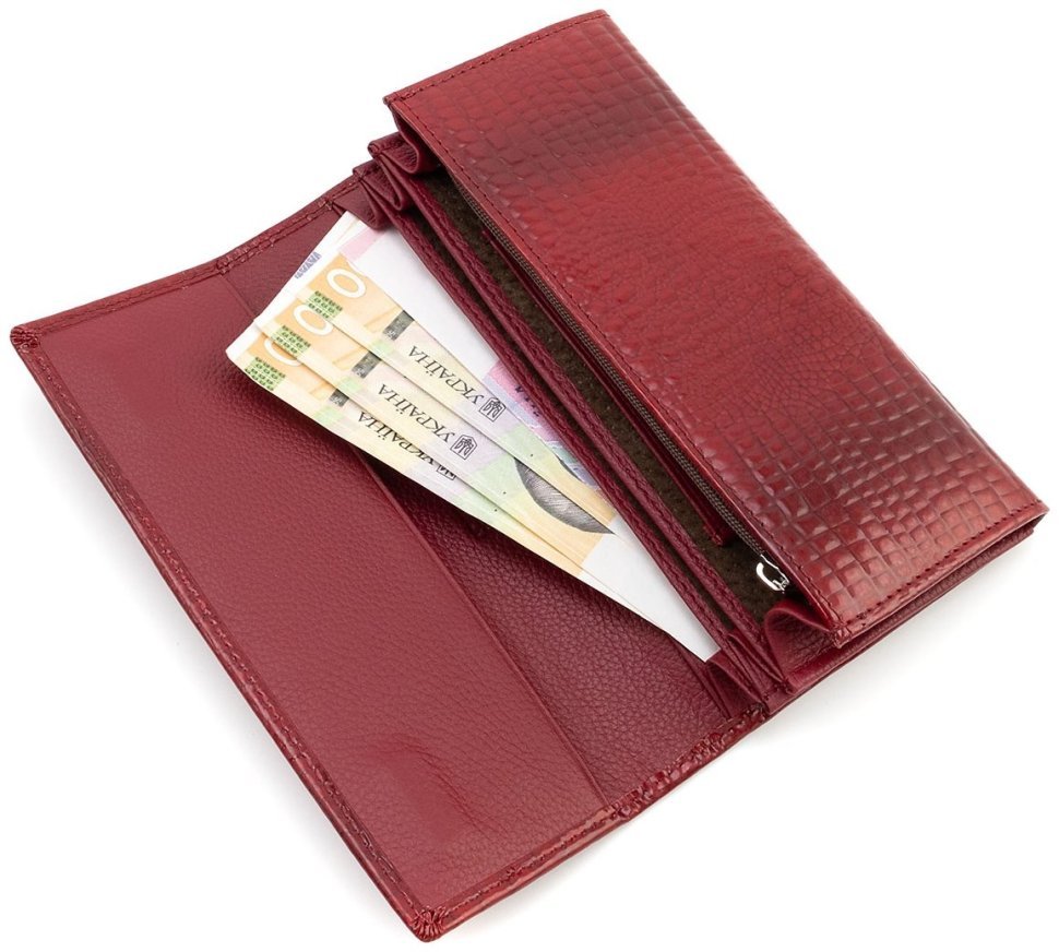 Жіночий шкіряний лакований гаманець Leather Collection 97749 червоного кольору modnotak фото №8