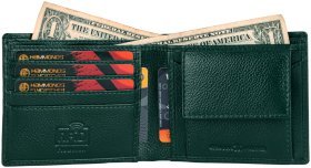 Чоловіче портмоне із фактурної шкіри зеленого кольору без застібки Hammonds Flycatcher HF594 з монетницею 108049