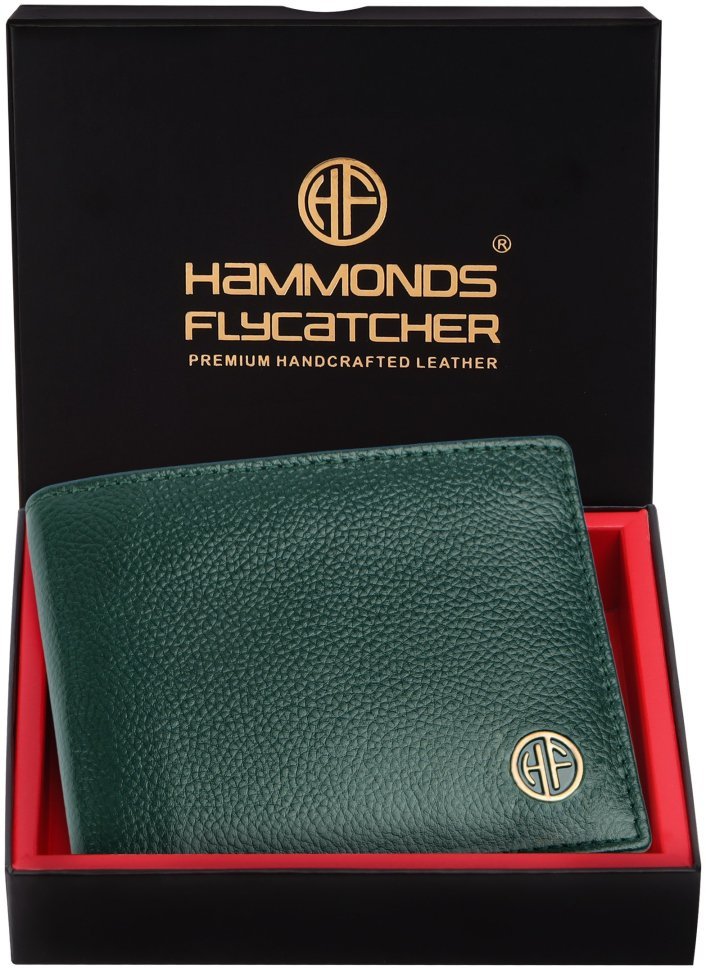 Мужское портмоне из фактурной кожи зеленого цвета без застежки Hammonds Flycatcher HF594 с монетницей 108049 modnotak фото №5
