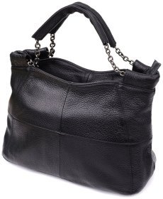 Компактна міська жіноча сумка зі шкіри з ручками та ремінцем на плече Vintage 98149 чорного кольору