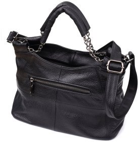 Компактна міська жіноча сумка зі шкіри з ручками та ремінцем на плече Vintage 98149 чорного кольору