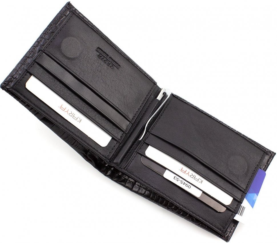 Шкіряне чорне портмоне з затиском для купюр KARYA (0945-53)